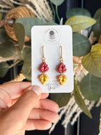Fall Leaf Earrings, Autumn Earrings, Polymer Clay Earrings, Red Gold Leaf Dangle Earrings, Thanksgiving Jewelry, Fall Gift for Her