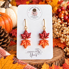 Maple Leaf Earrings, Fall Earrings, Autumn Polymer Clay Earrings, Red Orange Leaf Dangles, Thanksgiving Jewelry, Fall Gift for Her