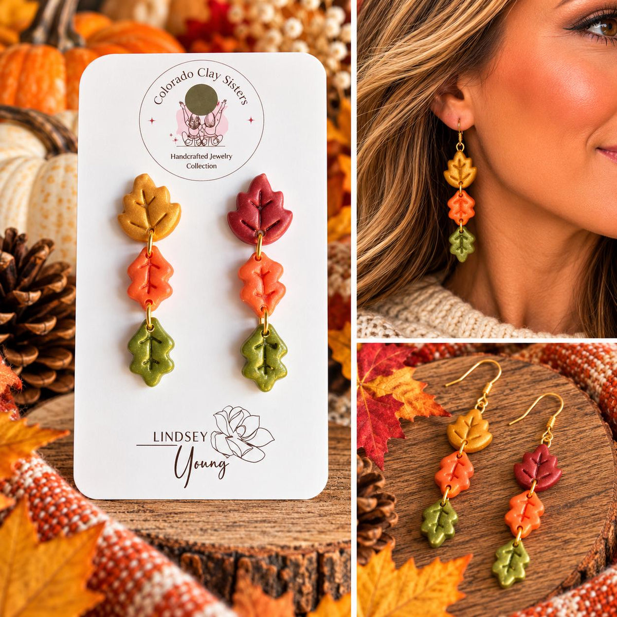 Fall Leaf Earrings, Autumn Polymer Clay Earrings, Colorful Leaf Dangle Earrings, Thanksgiving Jewelry, Boho Fall Earrings, Gift for Her