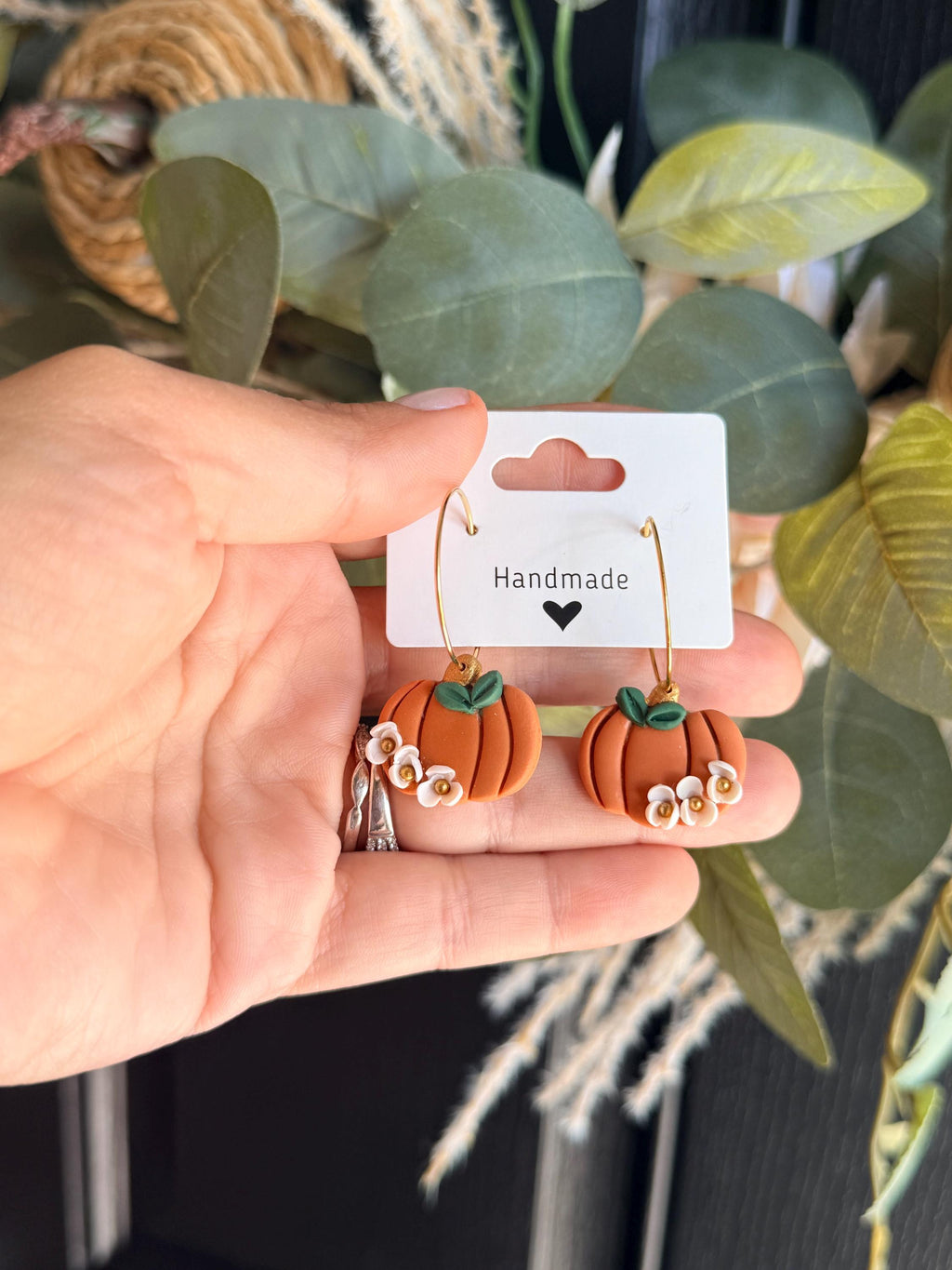 Floral Pumpkin Earrings, Fall Hoop Earrings, Polymer Clay Pumpkin Earrings, Autumn Jewelry, Handmade Fall Earrings, Thanksgiving Gift