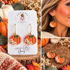 Floral Pumpkin Earrings, Fall Hoop Earrings, Polymer Clay Pumpkin Earrings, Autumn Jewelry, Handmade Fall Earrings, Thanksgiving Gift