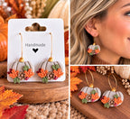 Fall Pumpkin Earrings, Autumn Polymer Clay Earrings, Pumpkin Floral Earrings, Fall Leaf Jewelry, Thanksgiving Earrings, Handmade Gift