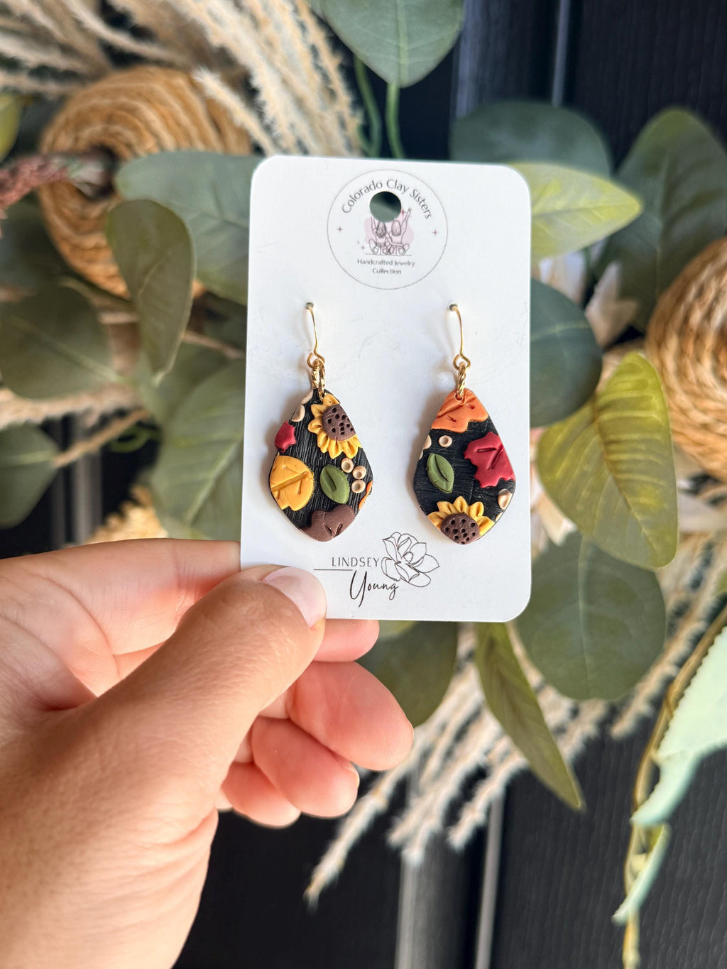 Fall Earrings, Autumn Polymer Clay Earrings, Sunflower Earrings, Fall Leaf Jewelry, Thanksgiving Earrings, Handmade Clay Earrings Gift