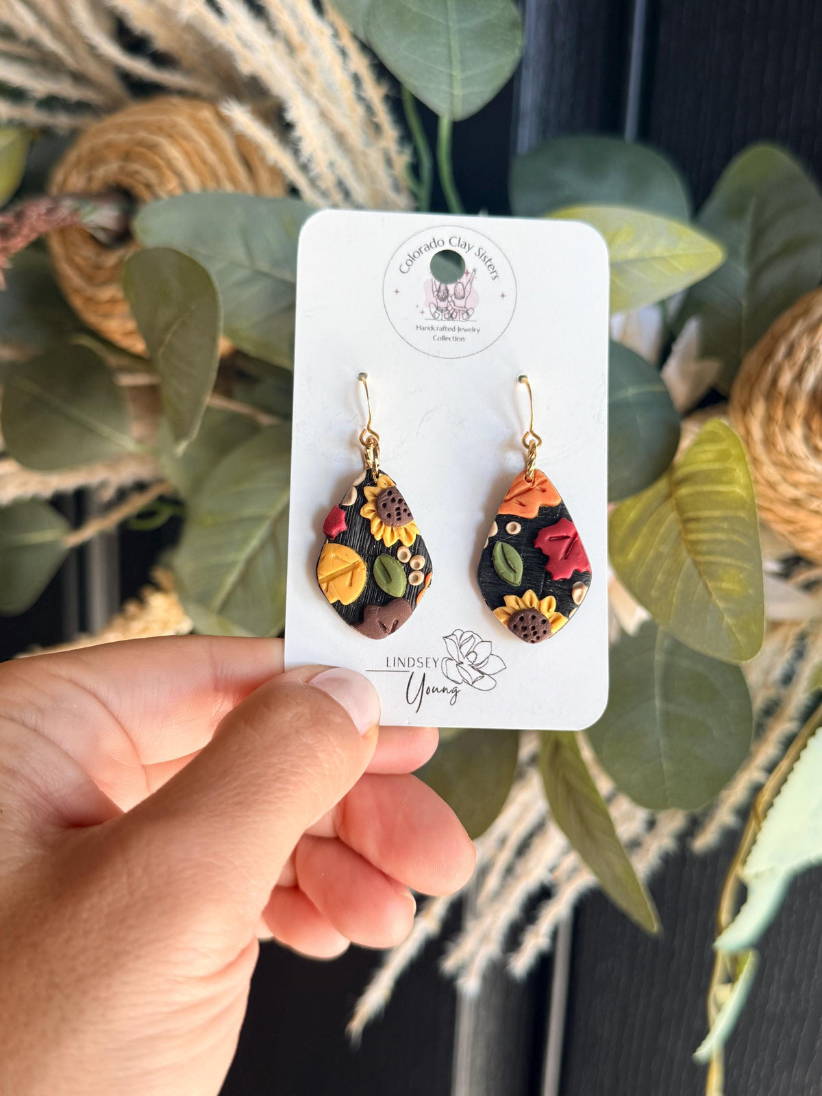 Fall Earrings, Autumn Polymer Clay Earrings, Sunflower Earrings, Fall Leaf Jewelry, Thanksgiving Earrings, Handmade Clay Earrings Gift
