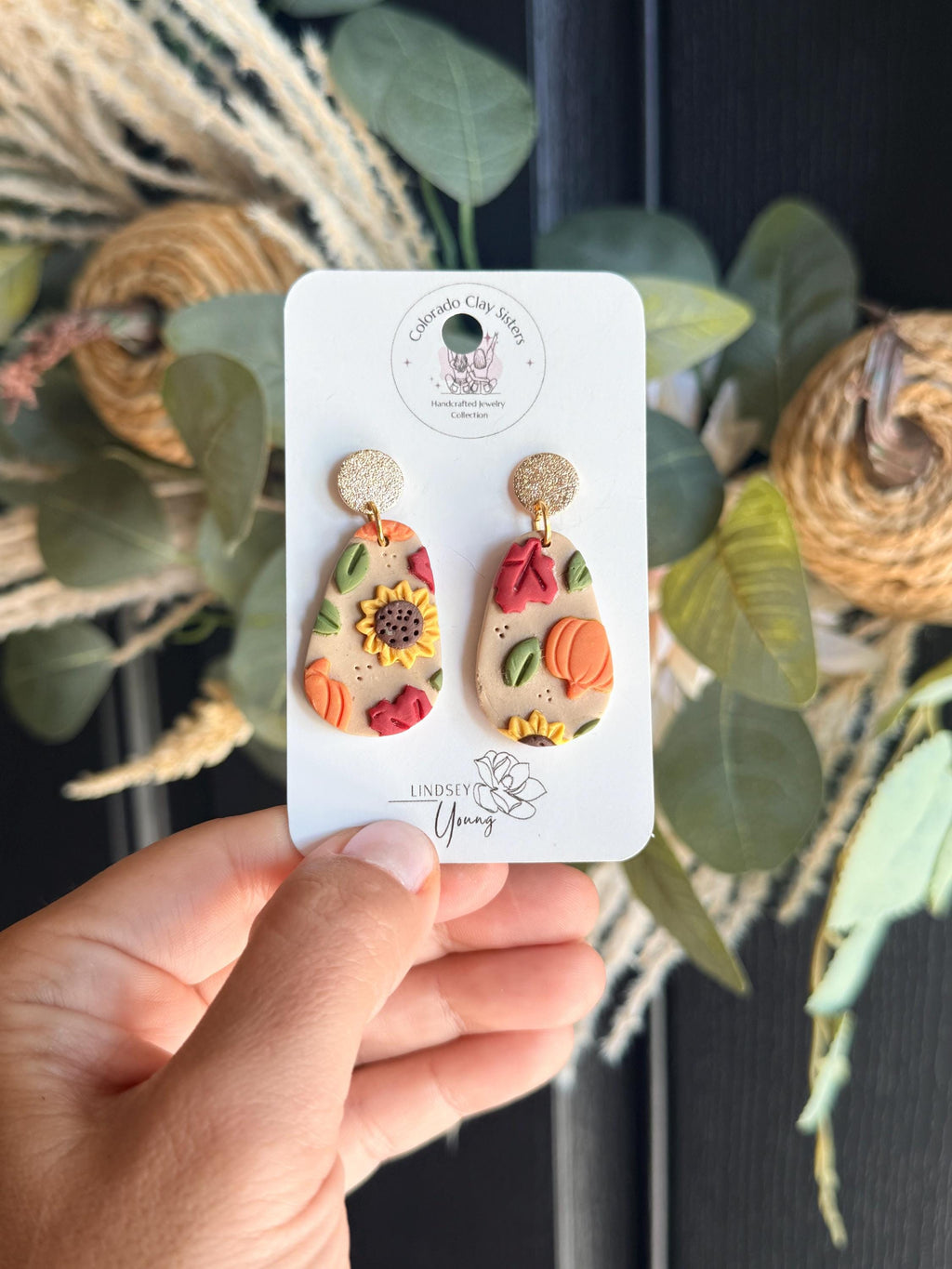 Fall Pumpkin Earrings, Sunflower Polymer Clay Earrings, Autumn Leaf Earrings, Thanksgiving Jewelry, Handmade Fall Earrings, Gift for Her