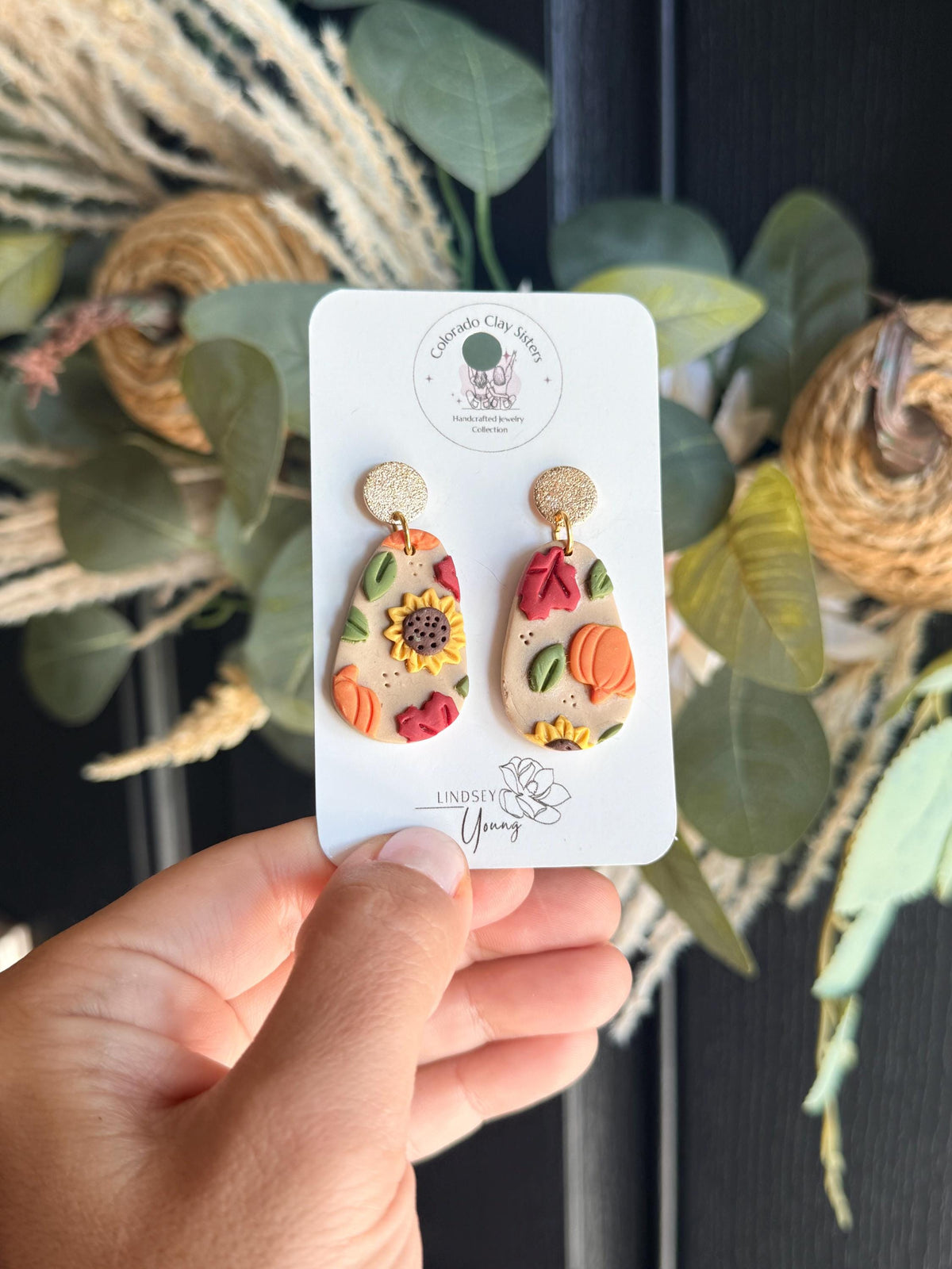 Fall Pumpkin Earrings, Sunflower Polymer Clay Earrings, Autumn Leaf Earrings, Thanksgiving Jewelry, Handmade Fall Earrings, Gift for Her
