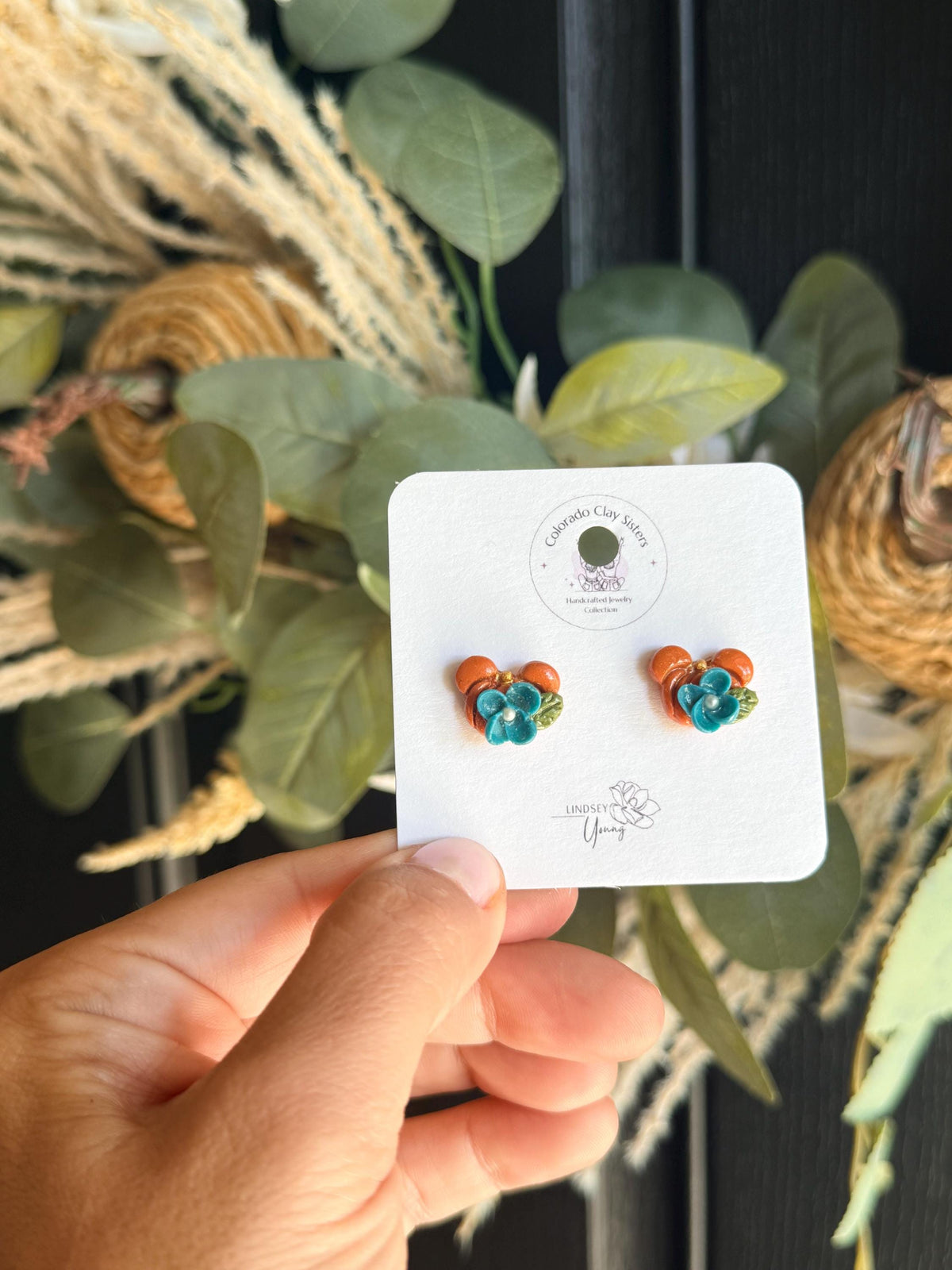 Mini Mouse Pumpkin Stud Earrings, Fall Polymer Clay Earrings, Floral Pumpkin Earrings, Autumn Studs, Thanksgiving Jewelry, Cute Fall Gift