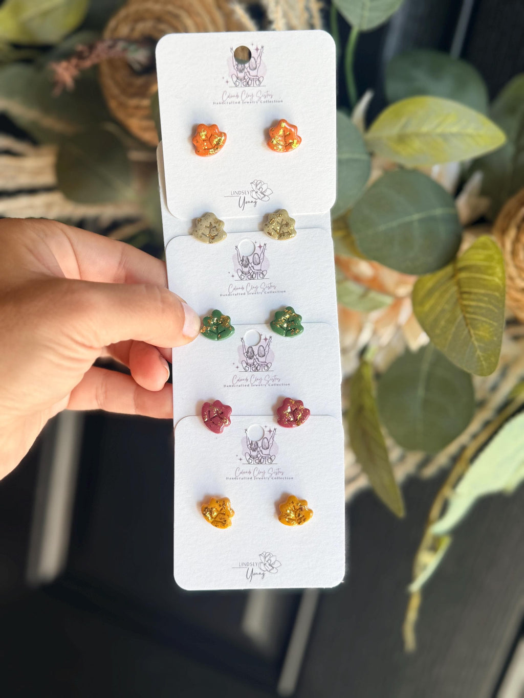 Fall Flower Stud Earrings, Polymer Clay Studs, Gold Leaf Earrings, Tiny Floral Earrings, Autumn Jewelry, Minimalist Earrings, Gift for Her