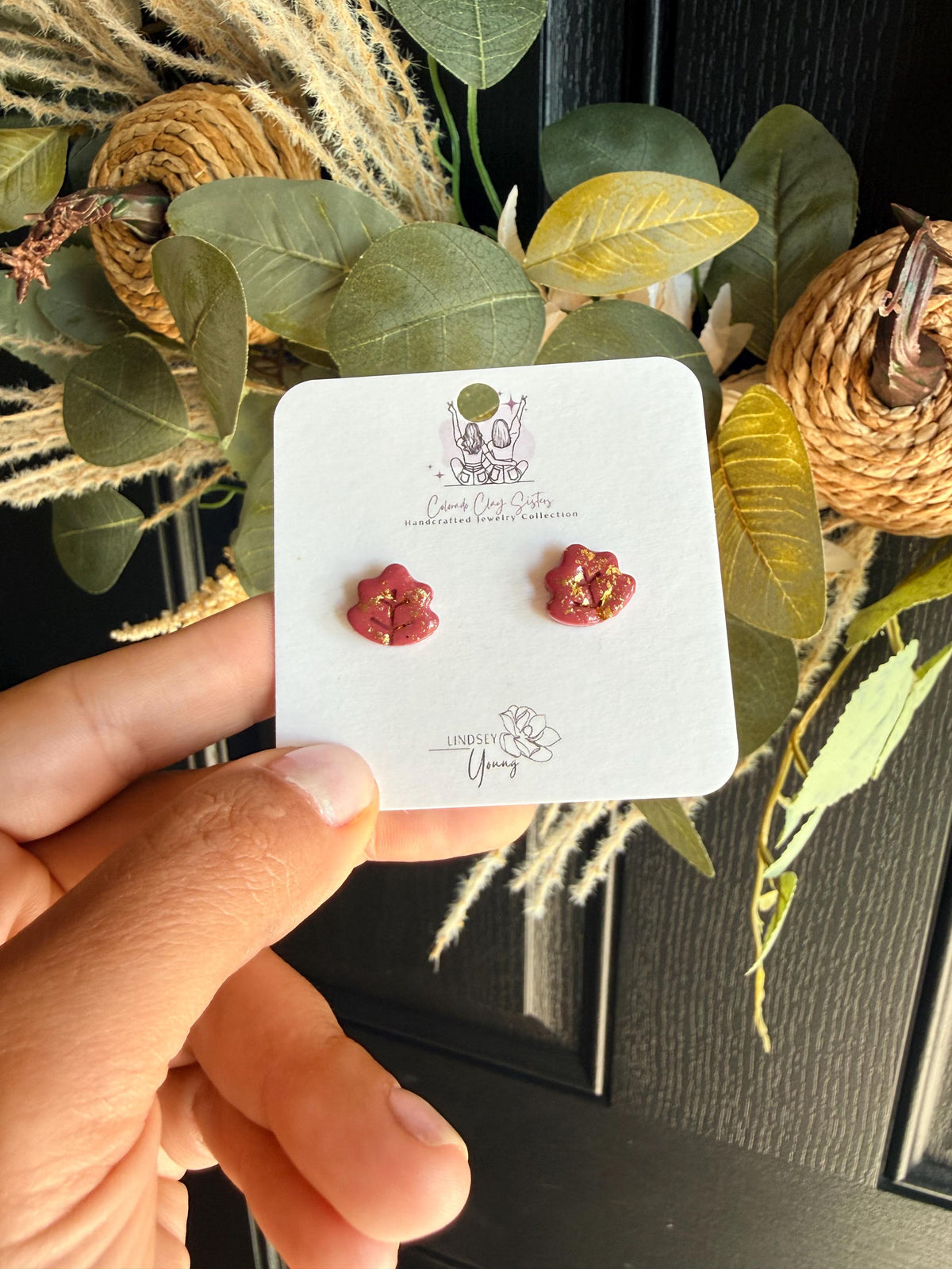 Fall Flower Stud Earrings, Polymer Clay Studs, Gold Leaf Earrings, Tiny Floral Earrings, Autumn Jewelry, Minimalist Earrings, Gift for Her
