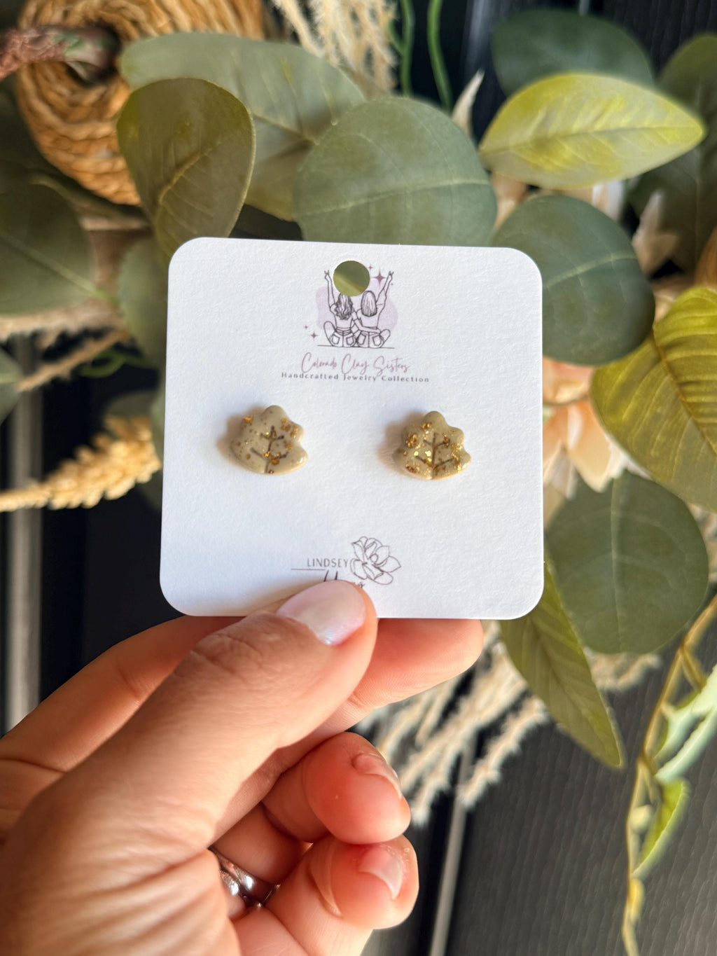 Fall Flower Stud Earrings, Polymer Clay Studs, Gold Leaf Earrings, Tiny Floral Earrings, Autumn Jewelry, Minimalist Earrings, Gift for Her