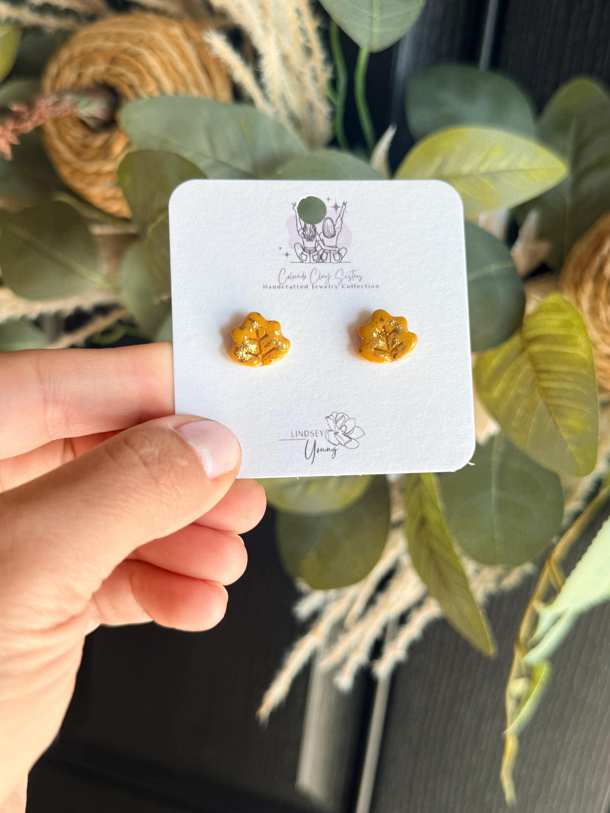 Fall Flower Stud Earrings, Polymer Clay Studs, Gold Leaf Earrings, Tiny Floral Earrings, Autumn Jewelry, Minimalist Earrings, Gift for Her