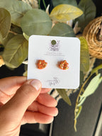 Fall Flower Stud Earrings, Polymer Clay Studs, Gold Leaf Earrings, Tiny Floral Earrings, Autumn Jewelry, Minimalist Earrings, Gift for Her