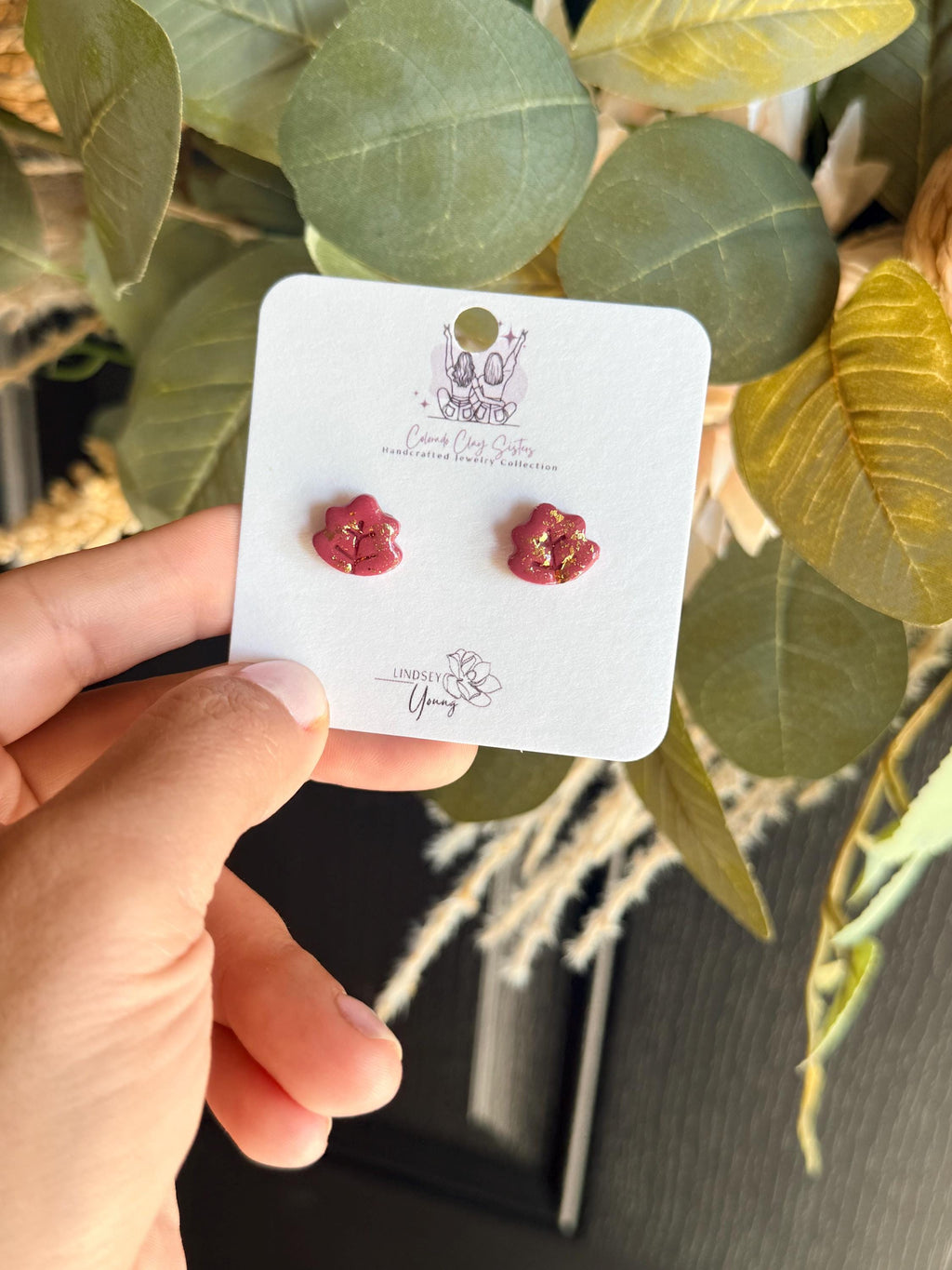 Fall Flower Stud Earrings, Polymer Clay Studs, Gold Leaf Earrings, Tiny Floral Earrings, Autumn Jewelry, Minimalist Earrings, Gift for Her