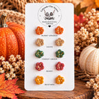 Fall Flower Stud Earrings, Polymer Clay Studs, Gold Leaf Earrings, Tiny Floral Earrings, Autumn Jewelry, Minimalist Earrings, Gift for Her