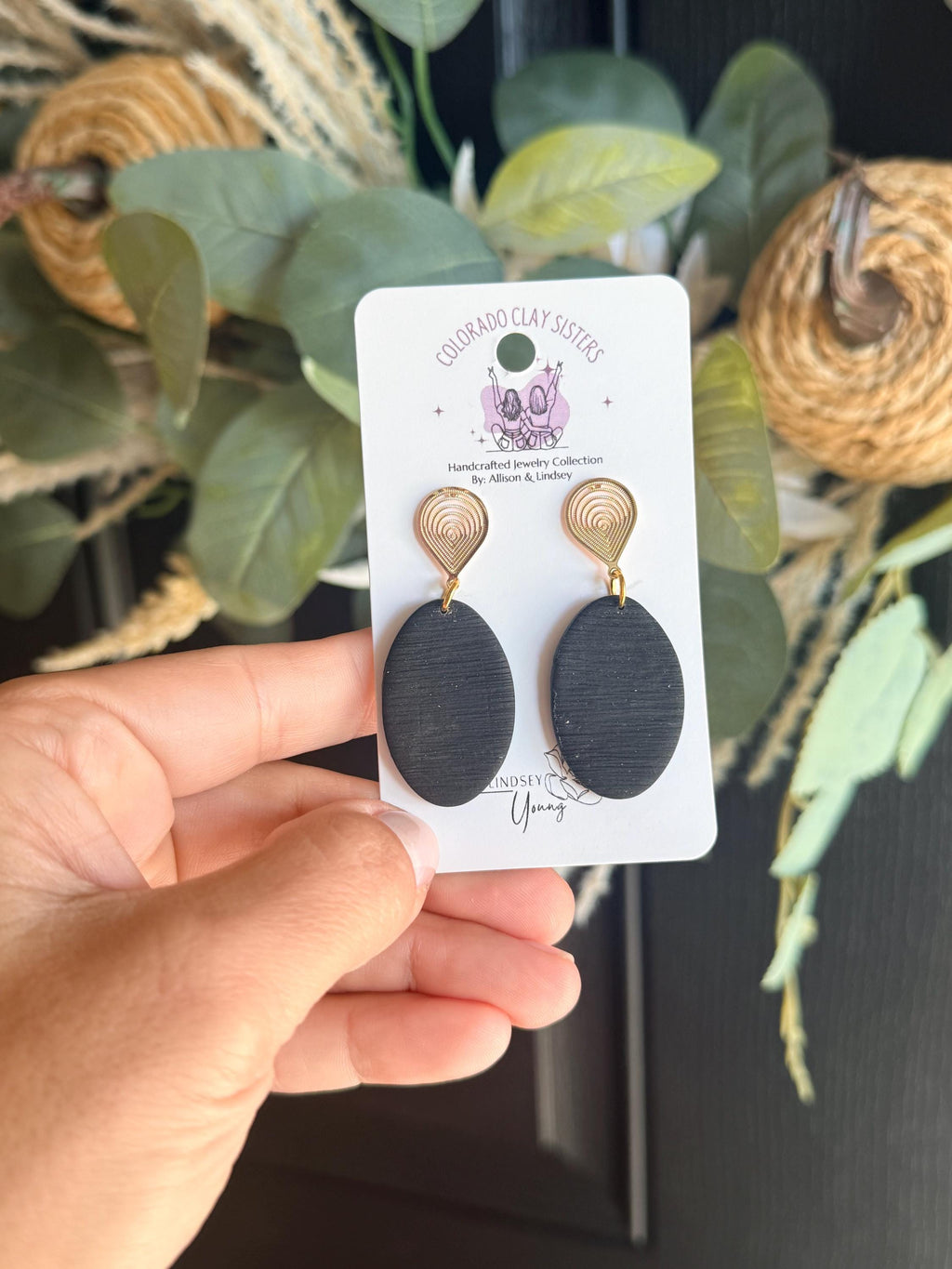Polymer Clay Statement Earrings, Boho Dangle Earrings, Black or Terracotta Earrings, Gold Drop Earrings, Lightweight Handmade Jewelry
