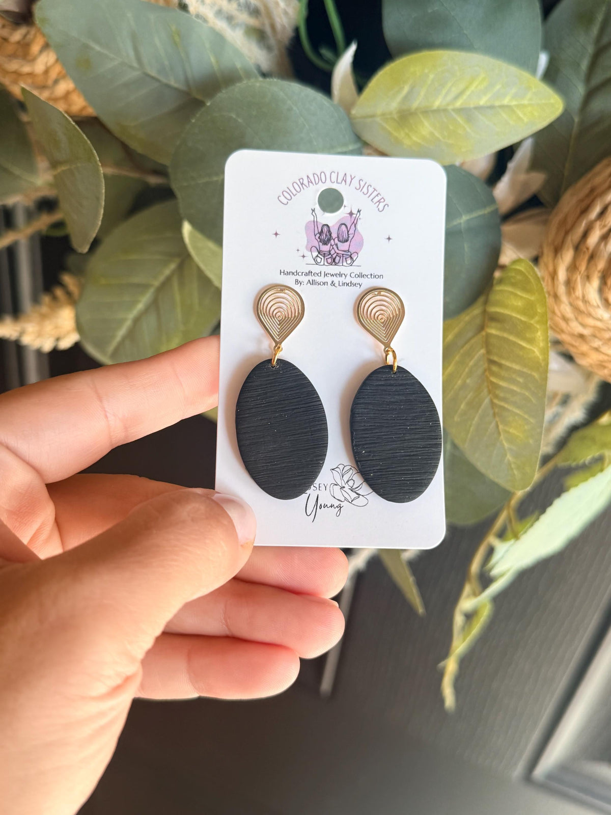 Polymer Clay Statement Earrings, Boho Dangle Earrings, Black or Terracotta Earrings, Gold Drop Earrings, Lightweight Handmade Jewelry