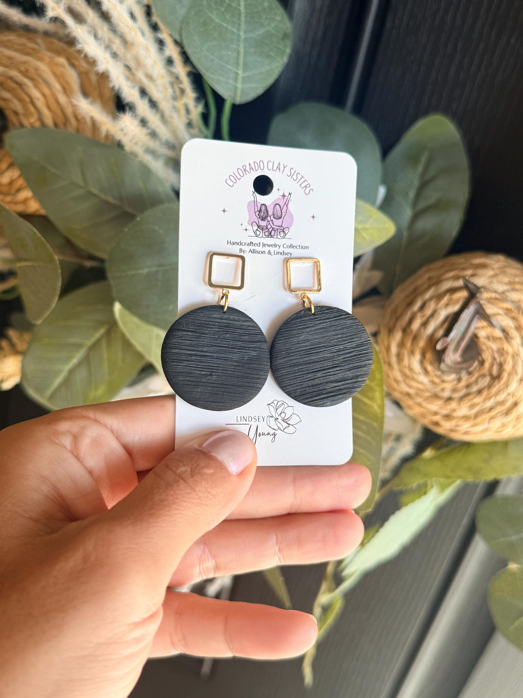 Black Polymer Clay Earrings, Gold Geometric Statement Earrings, Lightweight Black Dangle Earrings, Modern Handmade Jewelry Gift