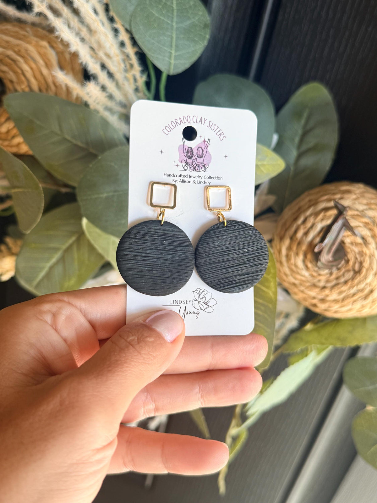Black Polymer Clay Earrings, Gold Geometric Statement Earrings, Lightweight Black Dangle Earrings, Modern Handmade Jewelry Gift