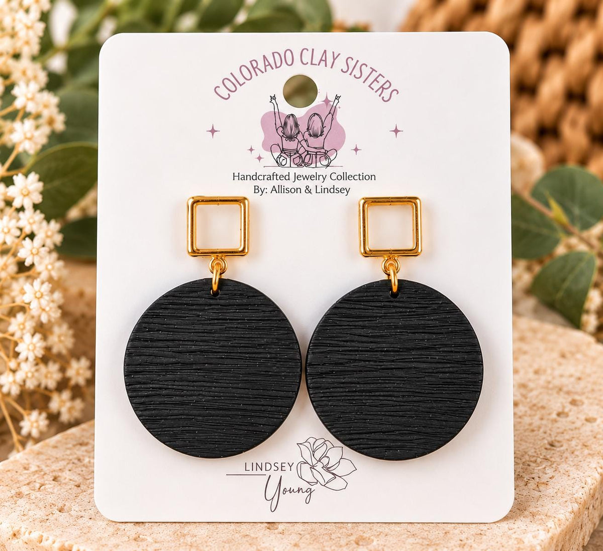 Black Polymer Clay Earrings, Gold Geometric Statement Earrings, Lightweight Black Dangle Earrings, Modern Handmade Jewelry Gift