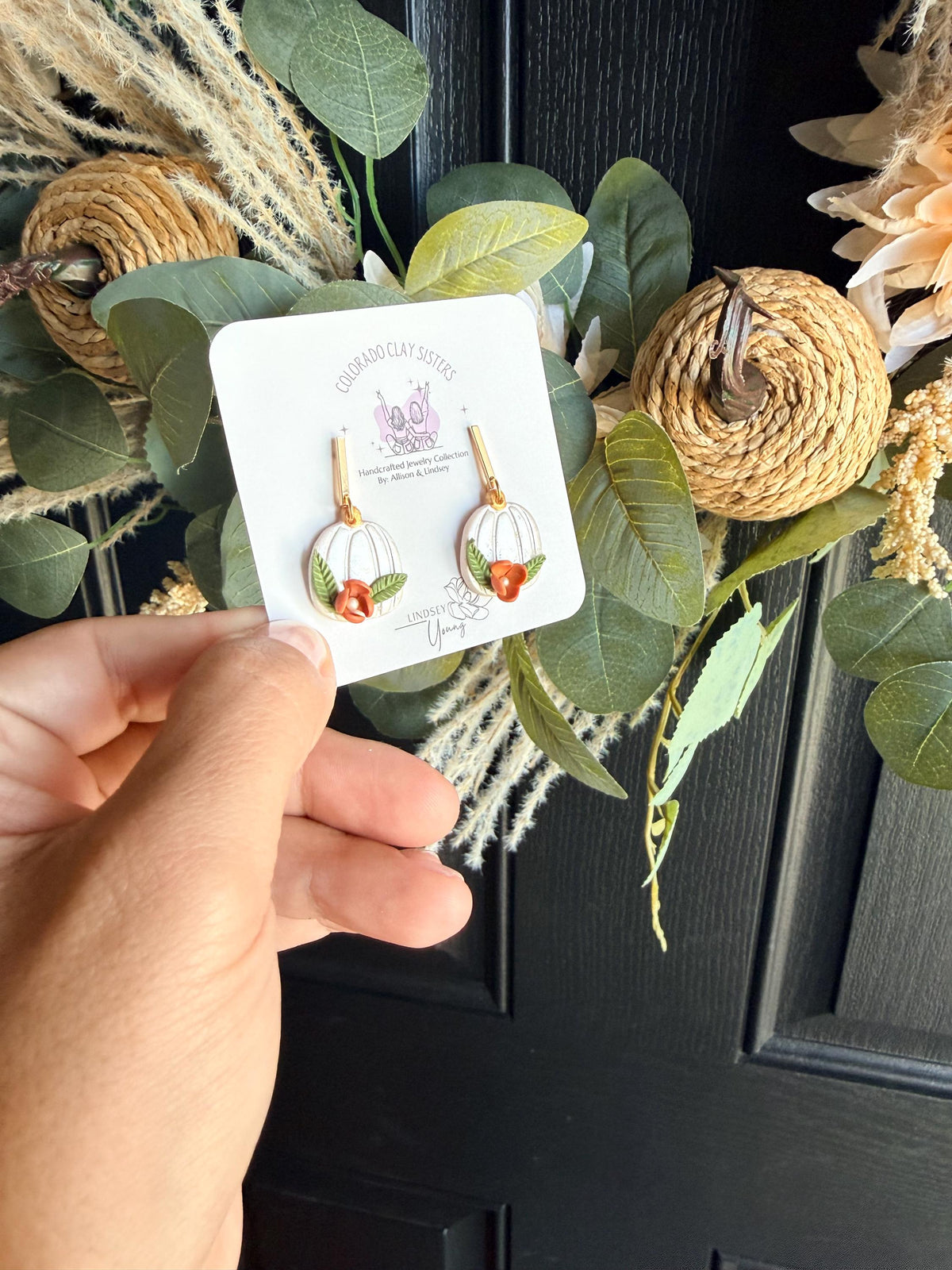 Pumpkin Earrings, Fall Polymer Clay Earrings, Floral Pumpkin Earrings, Autumn Jewelry, Thanksgiving Earrings, Handmade Fall Dangles