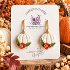 Pumpkin Earrings, Fall Polymer Clay Earrings, Floral Pumpkin Earrings, Autumn Jewelry, Thanksgiving Earrings, Handmade Fall Dangles