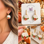Pumpkin Earrings, Fall Polymer Clay Earrings, Floral Pumpkin Earrings, Autumn Jewelry, Thanksgiving Earrings, Handmade Fall Dangles