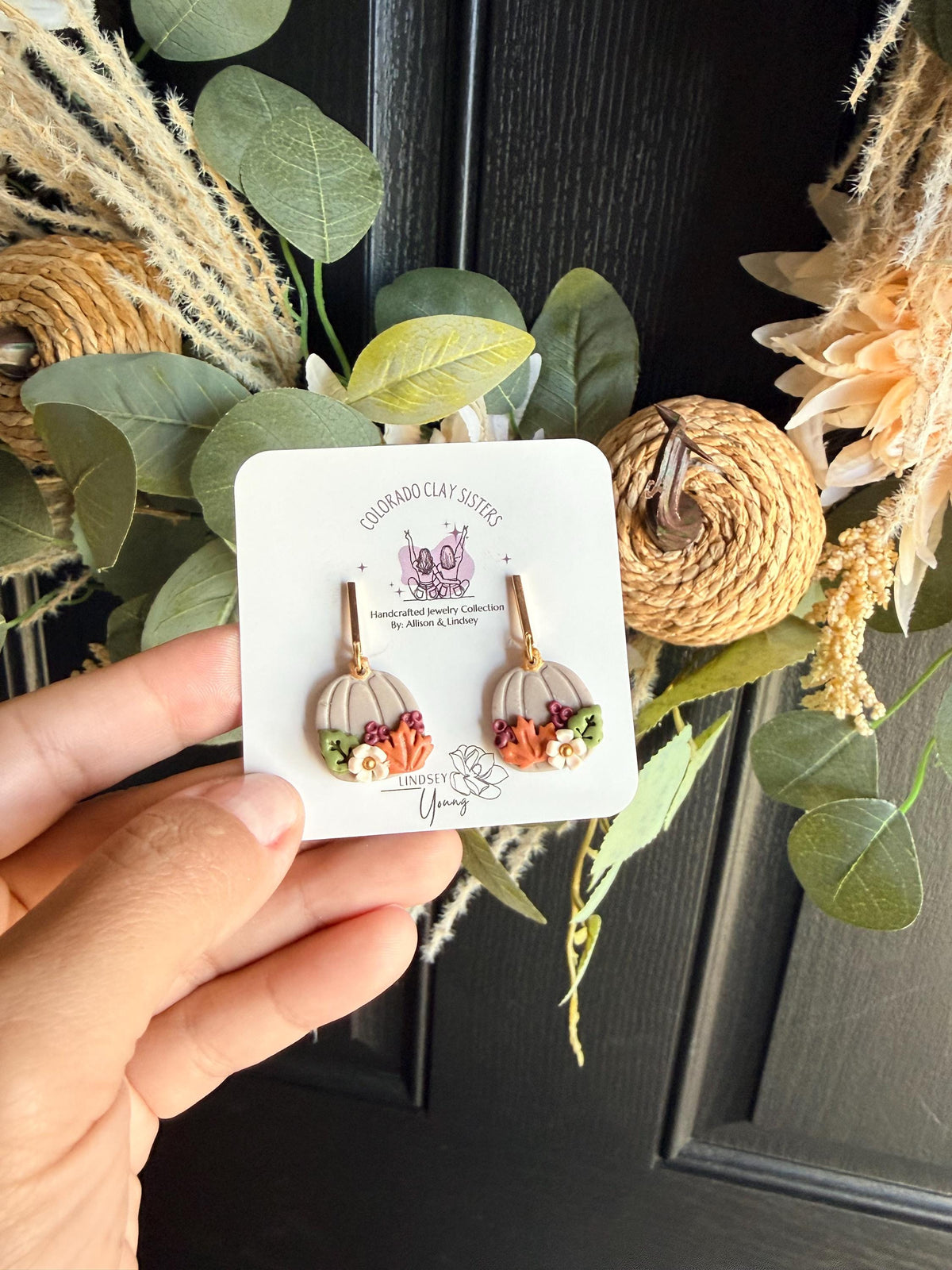 Fall Pumpkin Earrings, Polymer Clay Earrings, Autumn Floral Earrings, Harvest Jewelry, Thanksgiving Earrings, Handmade Fall Jewelry