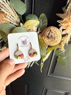 Fall Pumpkin Earrings, Polymer Clay Earrings, Autumn Floral Earrings, Harvest Jewelry, Thanksgiving Earrings, Handmade Fall Jewelry