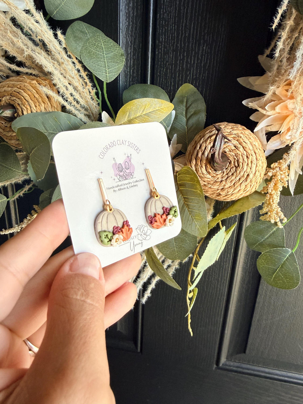 Fall Pumpkin Earrings, Polymer Clay Earrings, Autumn Floral Earrings, Harvest Jewelry, Thanksgiving Earrings, Handmade Fall Jewelry