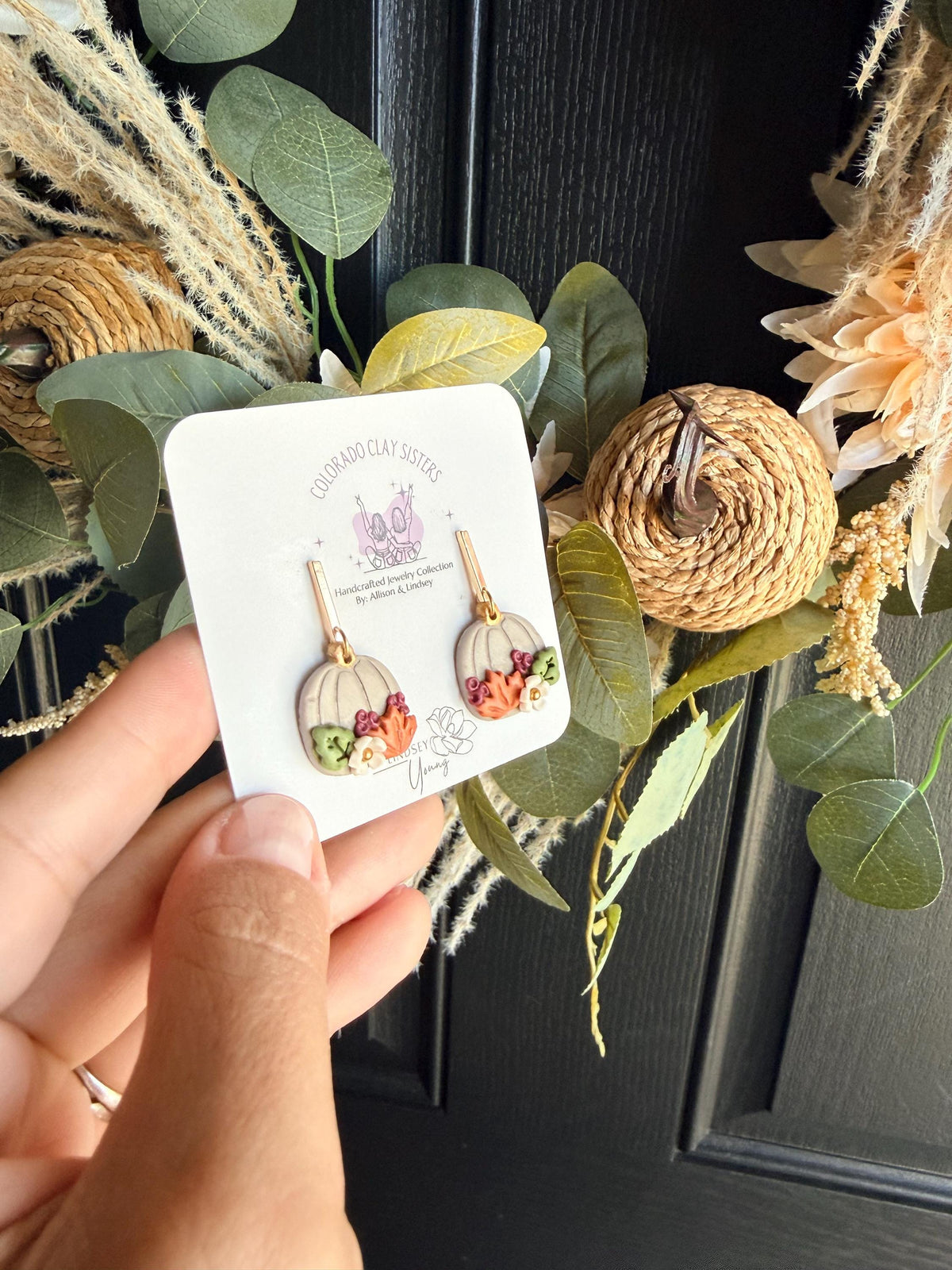 Fall Pumpkin Earrings, Polymer Clay Earrings, Autumn Floral Earrings, Harvest Jewelry, Thanksgiving Earrings, Handmade Fall Jewelry
