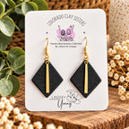Black Geometric Earrings, Diamond Polymer Clay Earrings, Gold Dangle Earrings, Minimalist Jewelry, Modern Statement Earrings, Gift for Her