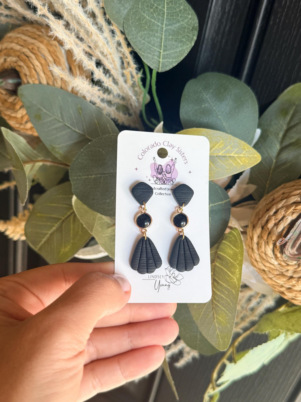 Black Statement Earrings, Polymer Clay Earrings, Geometric Dangle Earrings, Art Deco Jewelry, Black Gold Earrings, Handmade Gift for Her