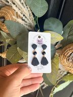 Black Statement Earrings, Polymer Clay Earrings, Geometric Dangle Earrings, Art Deco Jewelry, Black Gold Earrings, Handmade Gift for Her