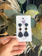 Black Statement Earrings, Polymer Clay Earrings, Geometric Dangle Earrings, Art Deco Jewelry, Black Gold Earrings, Handmade Gift for Her
