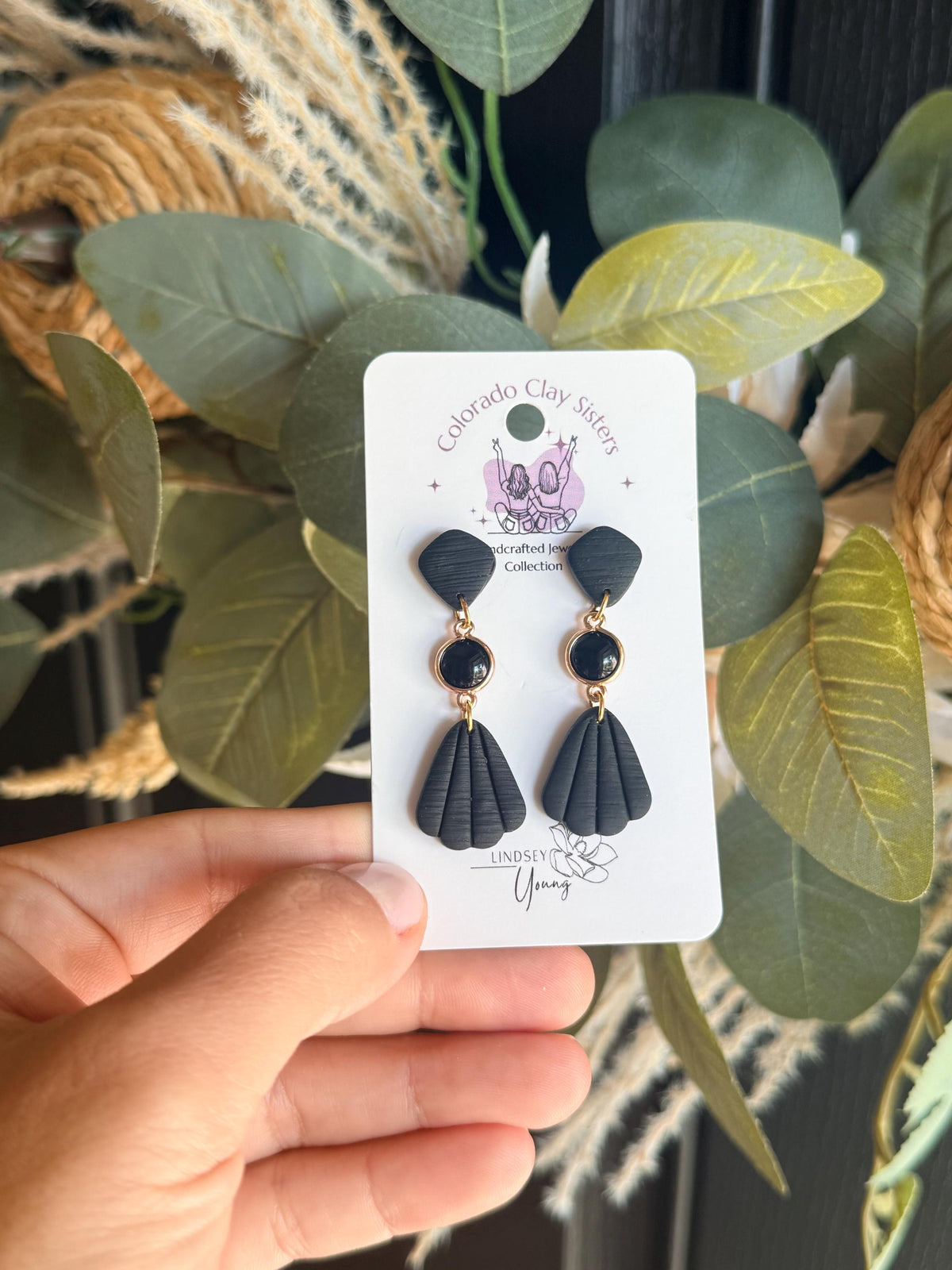 Black Statement Earrings, Polymer Clay Earrings, Geometric Dangle Earrings, Art Deco Jewelry, Black Gold Earrings, Handmade Gift for Her