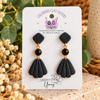 Black Statement Earrings, Polymer Clay Earrings, Geometric Dangle Earrings, Art Deco Jewelry, Black Gold Earrings, Handmade Gift for Her