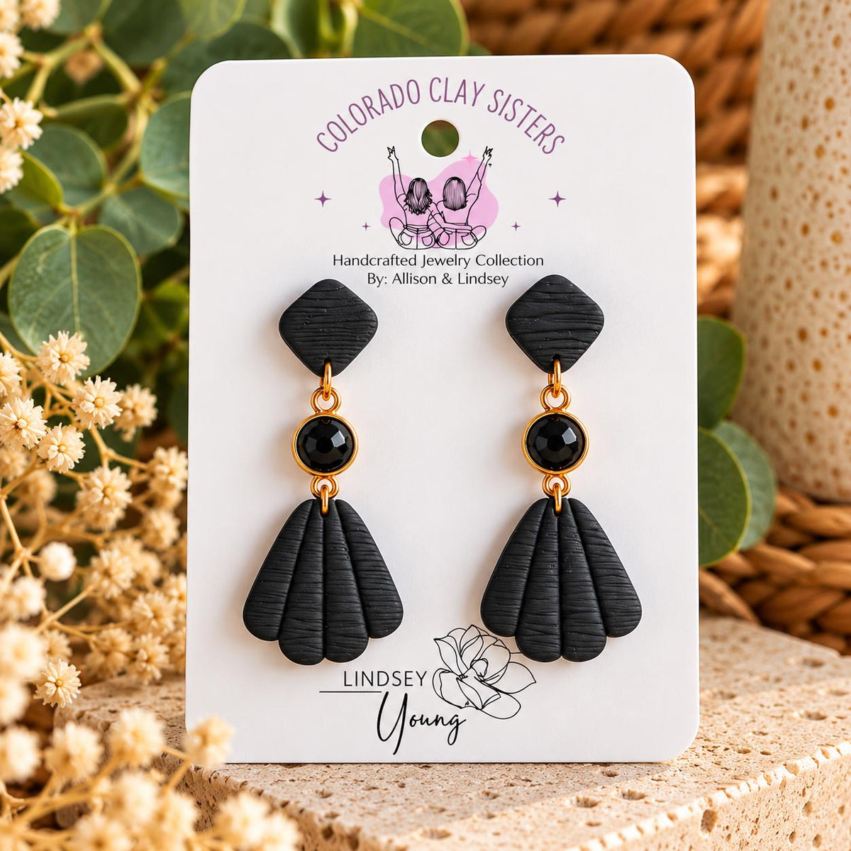 Black Statement Earrings, Polymer Clay Earrings, Geometric Dangle Earrings, Art Deco Jewelry, Black Gold Earrings, Handmade Gift for Her