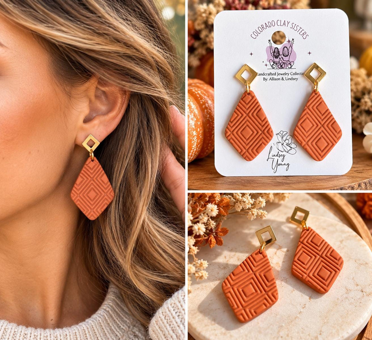 Terracotta Clay Color Earrings, Boho Geometric Earrings, Handmade Polymer Clay Earrings, Earrings, Fall Statement Earrings