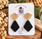 Black Polymer Clay Earrings, Gold Palm Leaf Earrings, Boho Black Dangle Earrings, Geometric Statement Earrings, Modern Handmade Jewelry