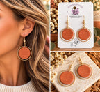 Terracotta Clay Earrings, Gold Hoop Dangle Earrings, Polymer Clay Earrings, Boho Circle Earrings, Lightweight Handmade Jewelry Gift