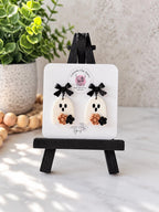 Handmade Polymer Clay Ghost Earrings | Halloween Dangle Jewelry with Bow & Flowers