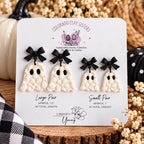 Ghost Earrings, Halloween Polymer Clay Earrings, Spooky Cute Earrings, Black Bow Ghost Earrings, Neutral Halloween Jewelry, Handmade Earring