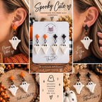 Handmade Polymer Clay Ghost Earrings, Halloween Dangle Jewelry (Orange or Black)