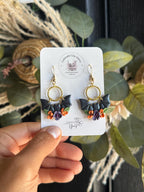 Floral Bat Earrings, Halloween Polymer Clay Earrings, Gothic Dangle Earrings, Witchy Jewelry, Spooky Floral Earrings, Halloween Gift