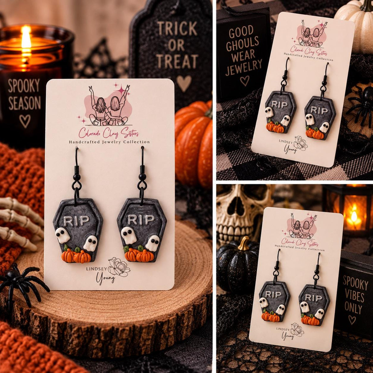 Handmade Halloween Coffin Earrings | Ghost & Pumpkin Polymer Clay Earrings