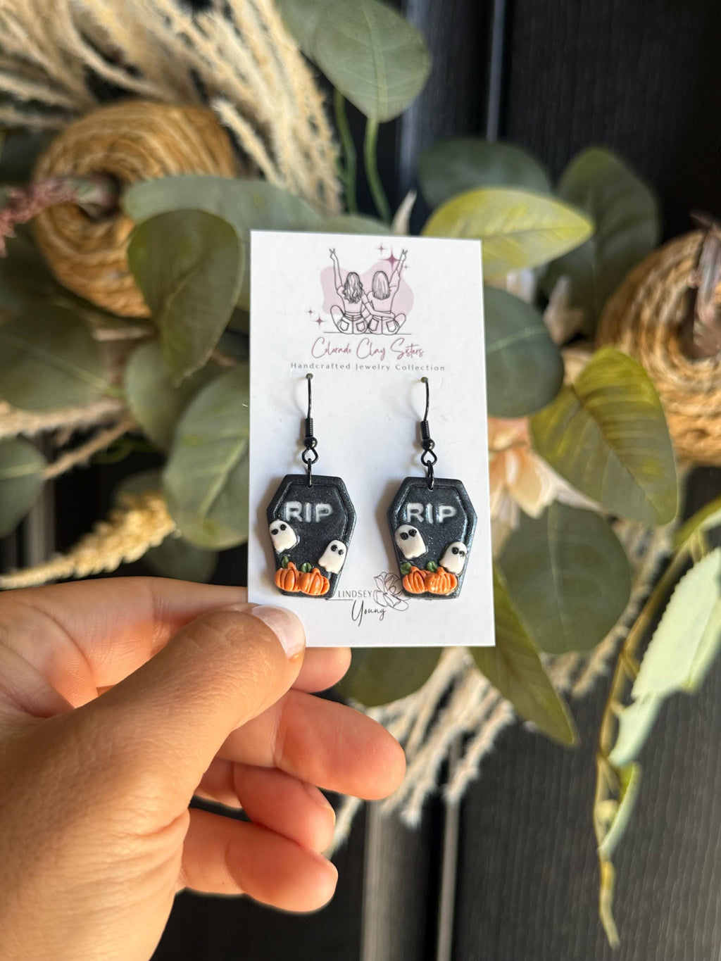 Handmade Halloween Coffin Earrings | Ghost & Pumpkin Polymer Clay Earrings