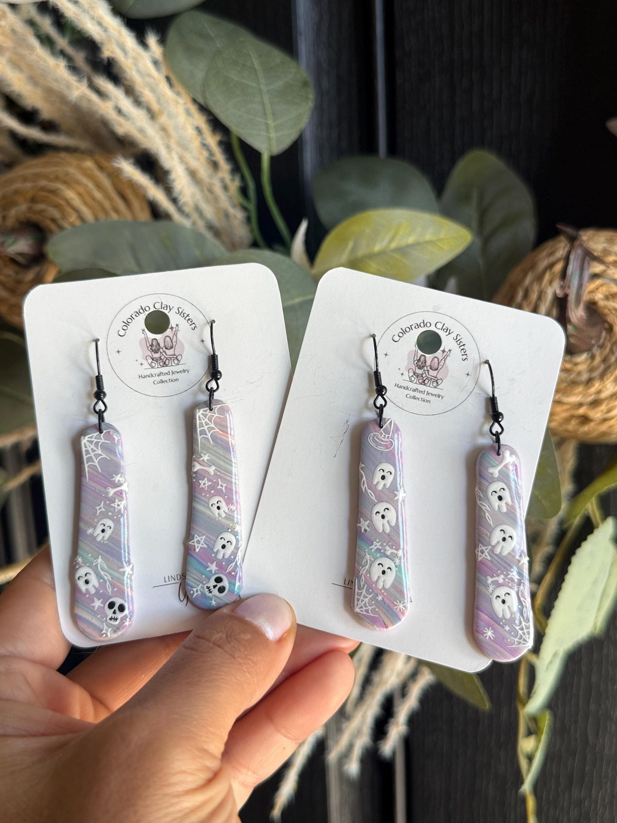 Pastel Ghost Halloween Earrings | Handmade Polymer Clay Spooky Earrings | Cute Halloween Dangle Earrings