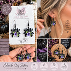 Purple Floral Spider Earrings, Halloween Polymer Clay Earrings, Spooky Cute Jewelry, Black Spider Earrings, Witchy Floral Earrings