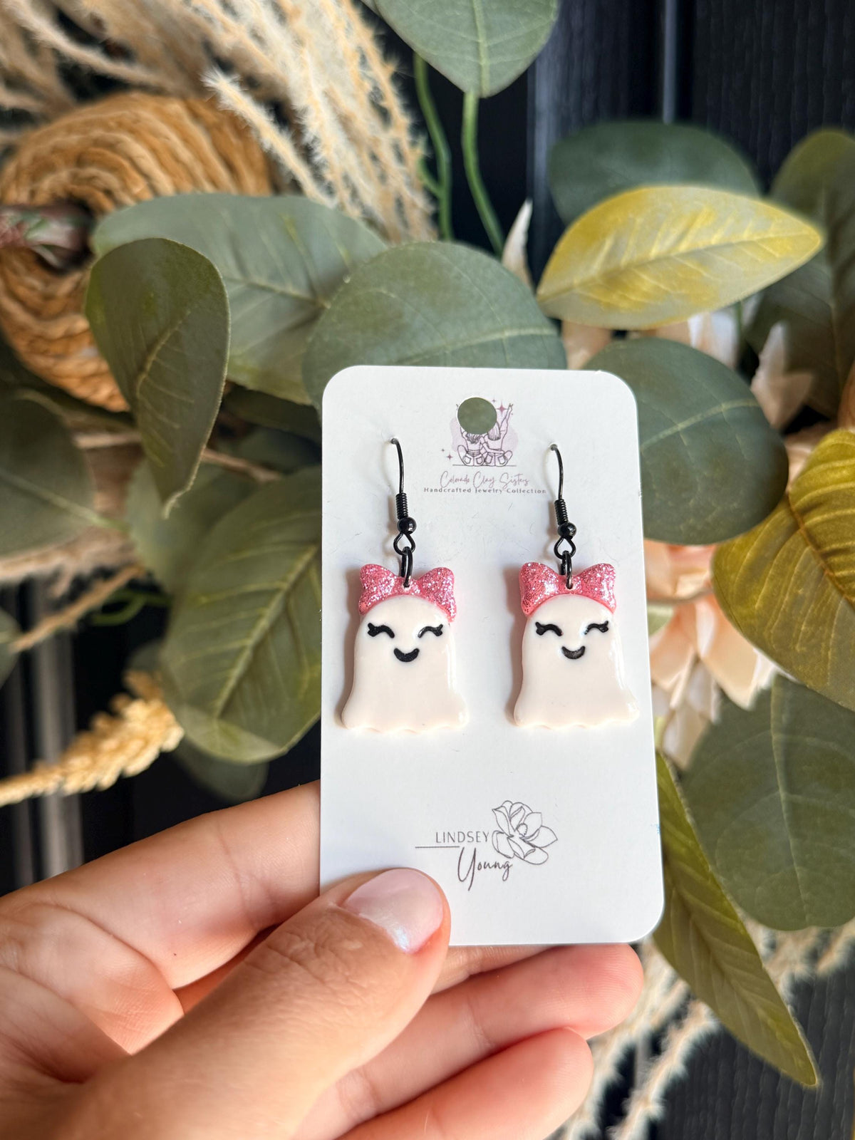 Cute Ghost Earrings with Bows, Halloween Polymer Clay Earrings, Spooky Cute Earrings, Girly Halloween Jewelry, Handmade Ghost Earrings