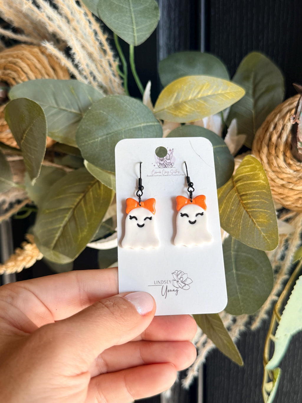 Cute Ghost Earrings with Bows, Halloween Polymer Clay Earrings, Spooky Cute Earrings, Girly Halloween Jewelry, Handmade Ghost Earrings